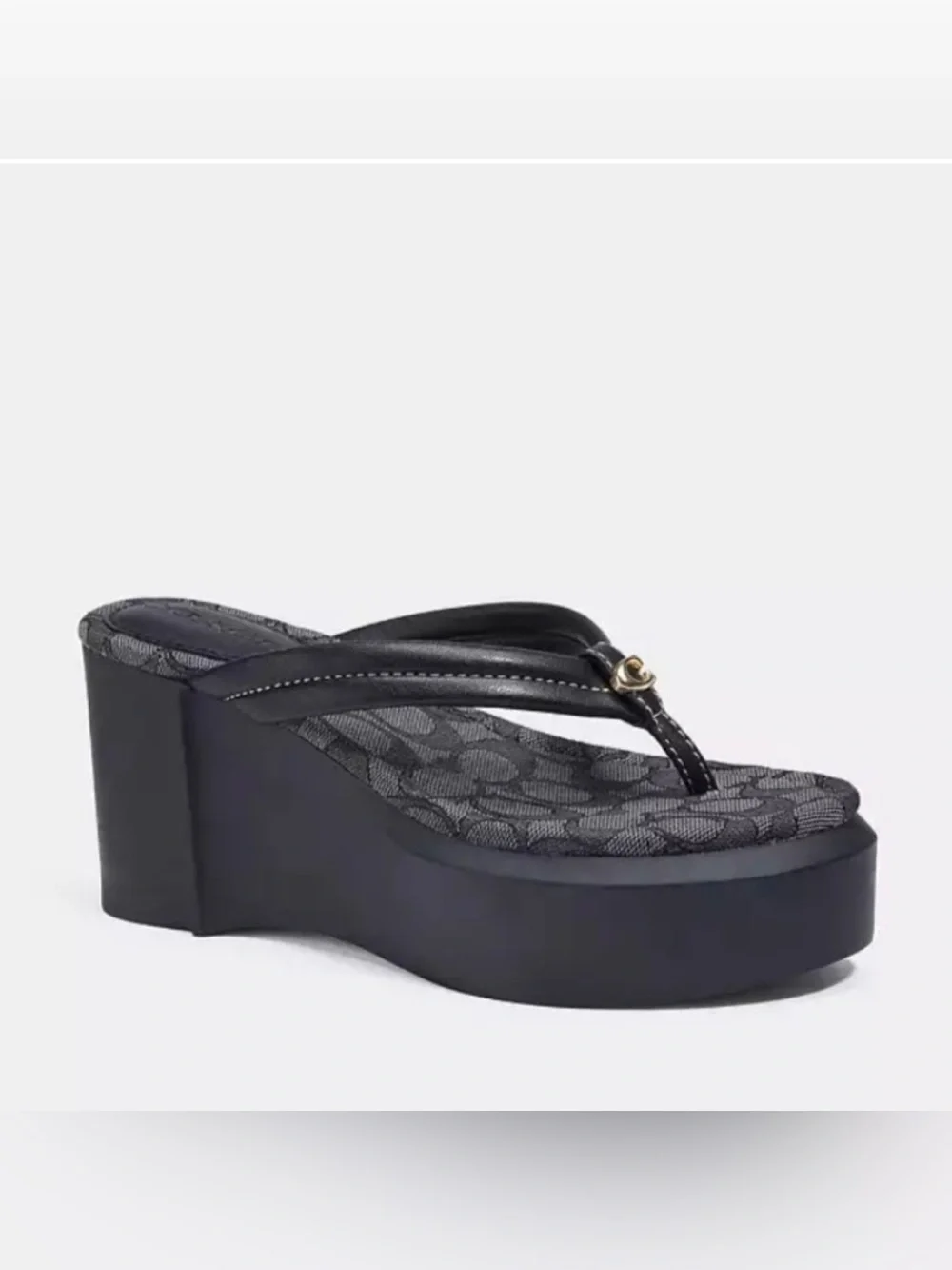 Coach Franki Platform Wedge Flip Flops Black Size 9.0 B NWT
